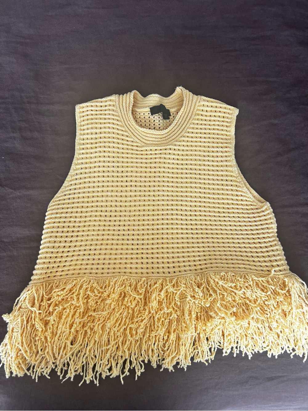 Zara Yellow Open-Knit Fringe Trim Sleeveless Top